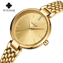 Gold bracelet WWOOR brand wrist women latest hand new design fashion watch hot sale mini lady watch